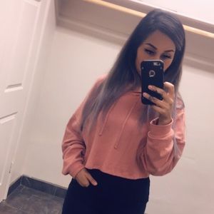Slouchy crop hoodie in pink